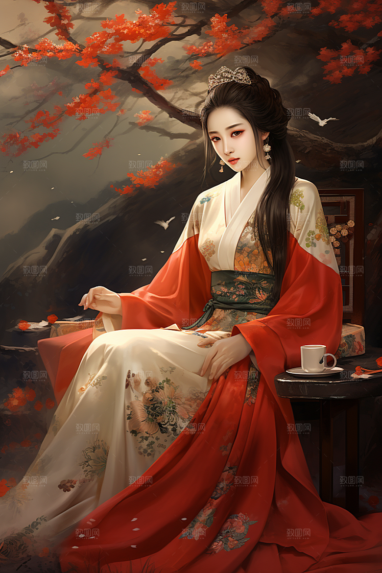 新中式美女中国风中国风插画
