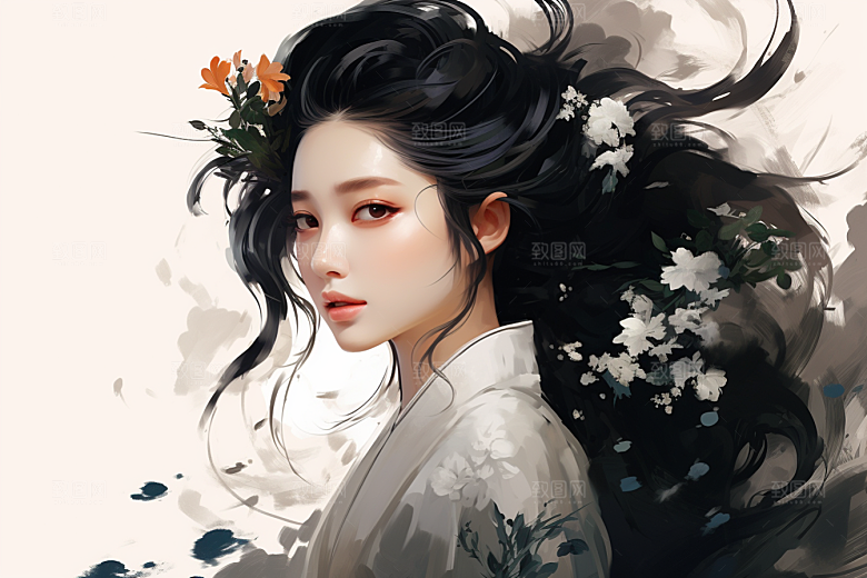 新中式美女中国风高清插画