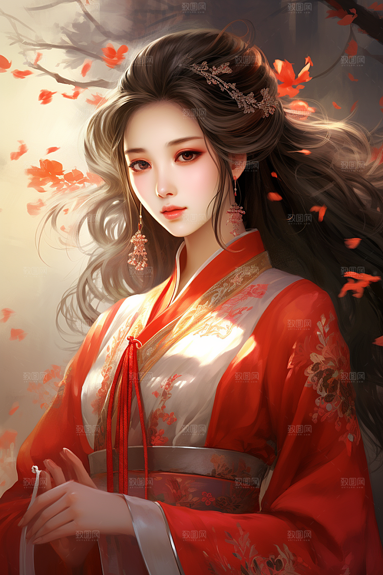 新中式美女水墨温婉插画