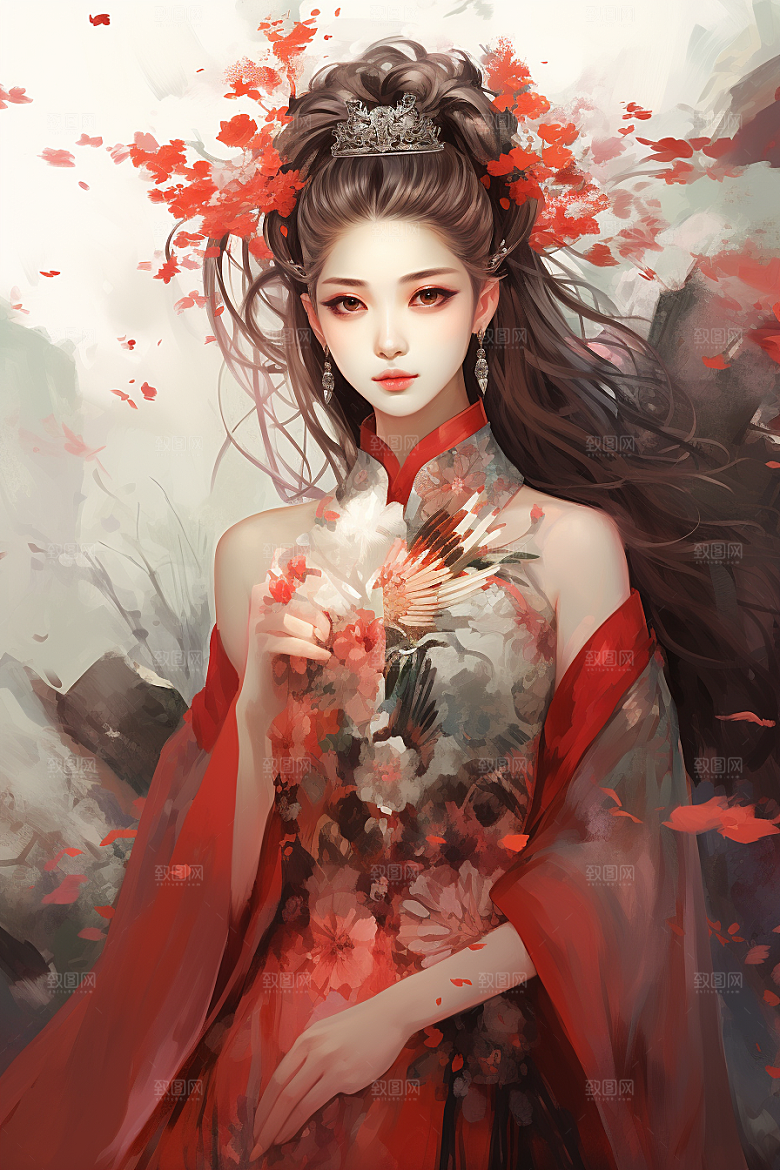 新中式美女中国风温婉插画