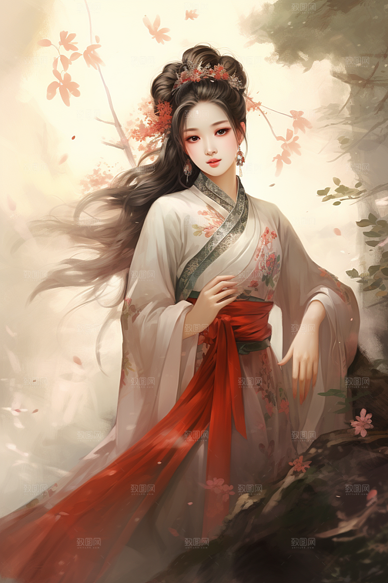 新中式美女中国风唯美插画