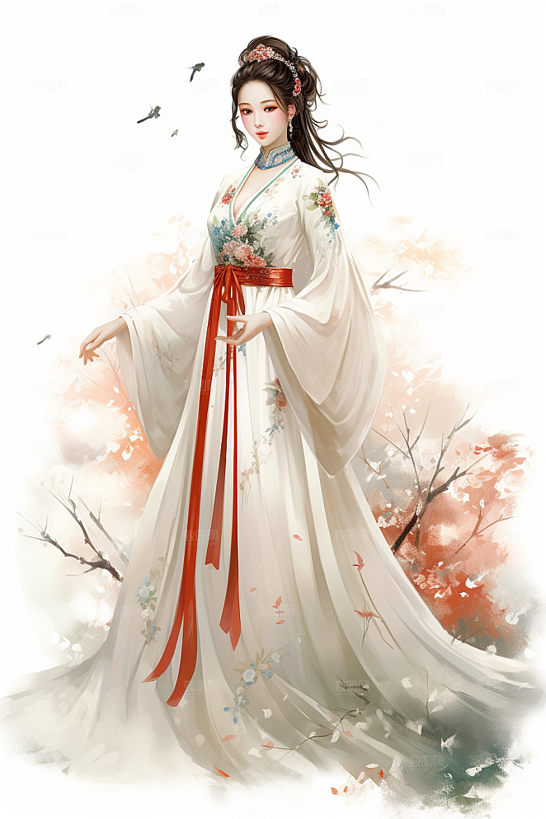 新中式美女手绘艺术插画