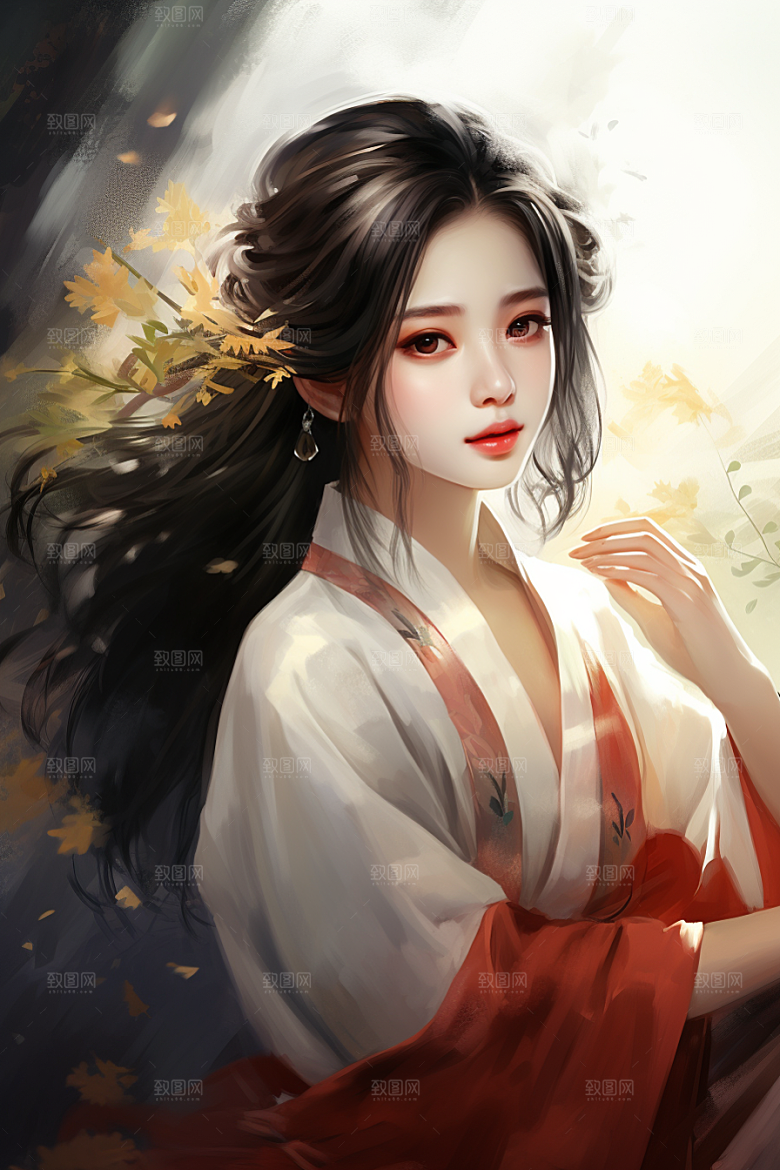 新中式美女水墨中国风插画