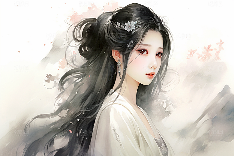新中式美女中国风温婉插画