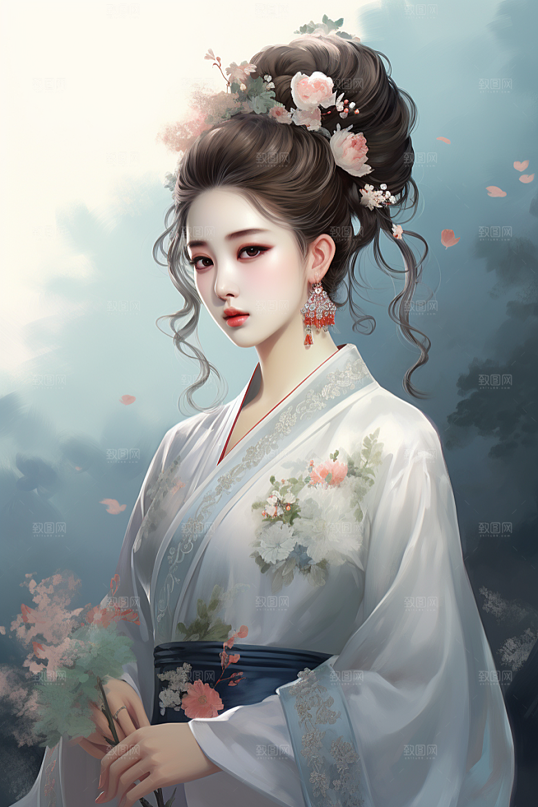 新中式美女中国风高清插画