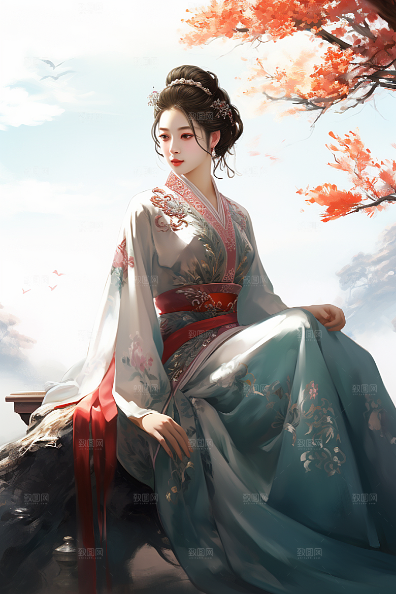 新中式美女唯美中国风插画