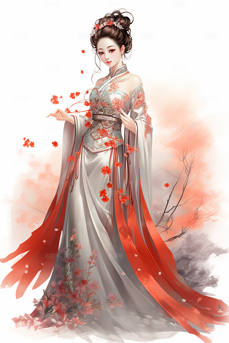 新中式美女唯美文艺插画