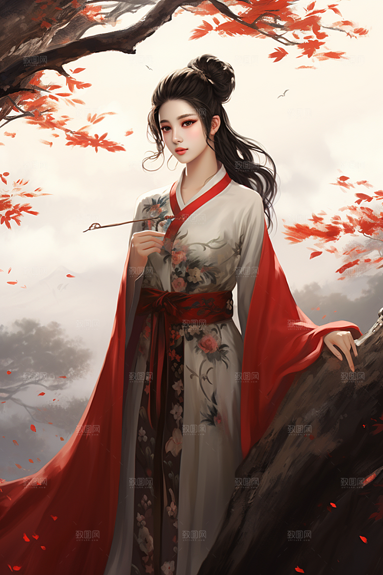 新中式美女中国风艺术插画