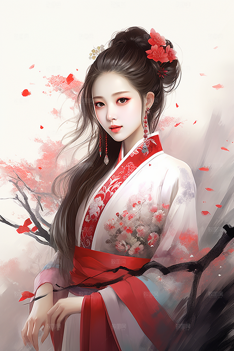 新中式美女中国风唯美插画