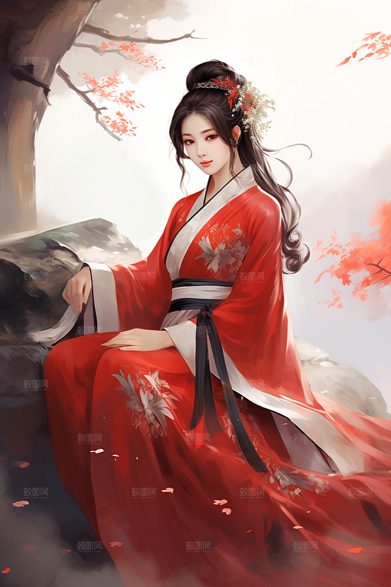 新中式美女文艺唯美插画
