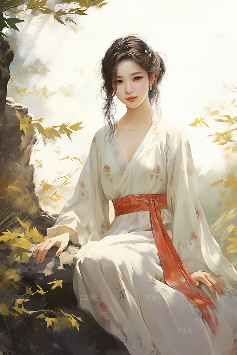 新中式美女温婉中国风插画