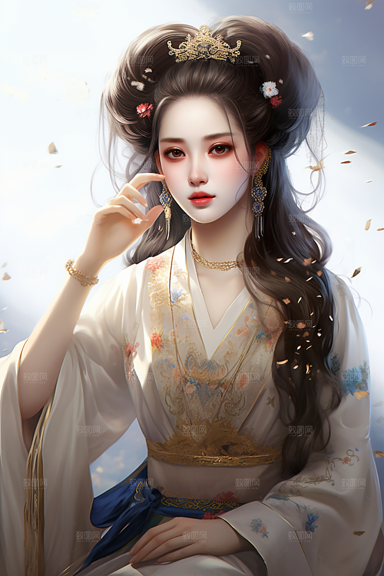 新中式美女艺术文艺插画