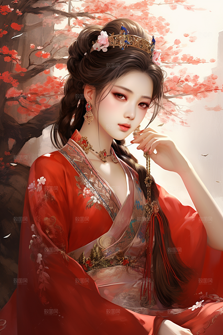 新中式美女中国风文艺插画