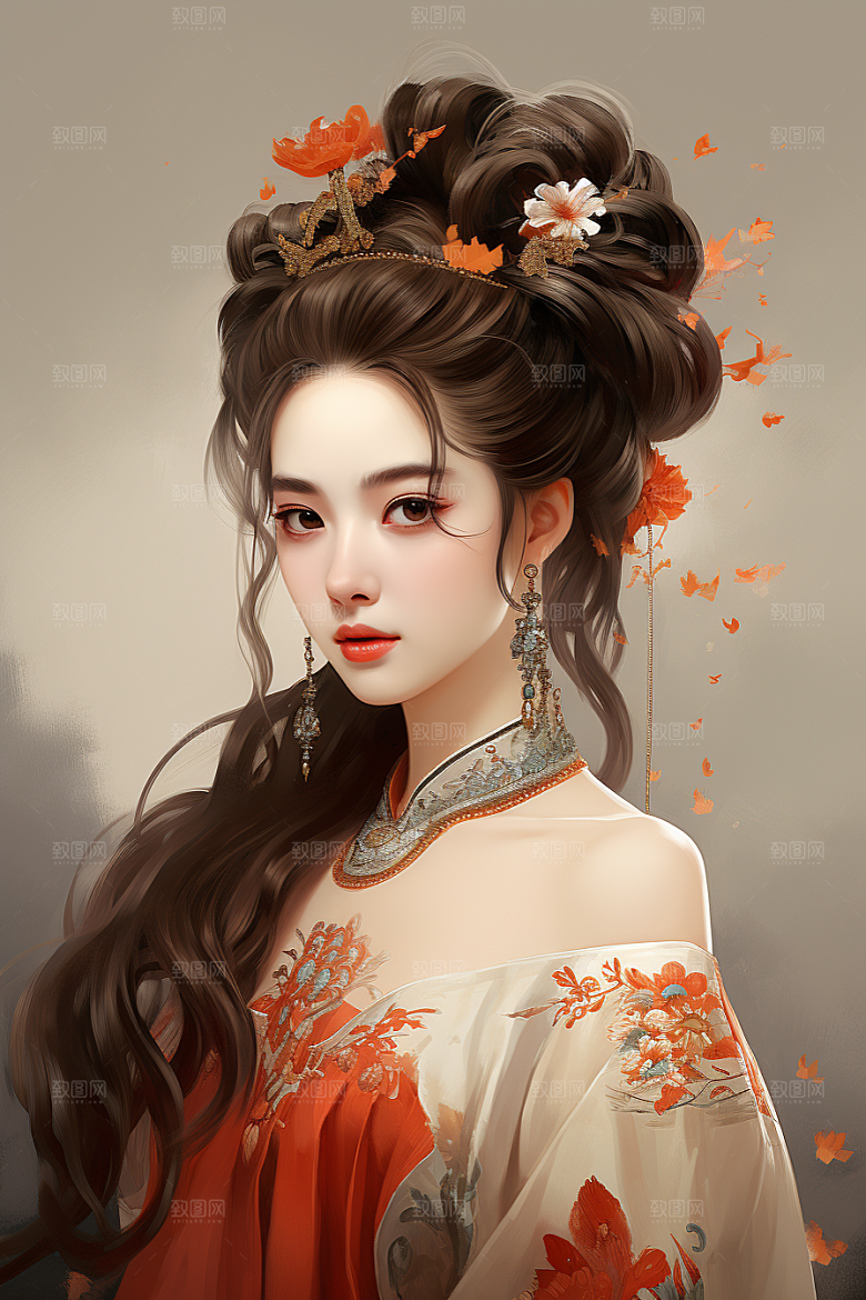 新中式美女手绘文艺插画