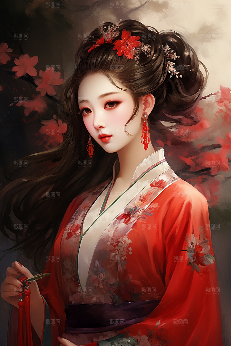 新中式美女温婉手绘插画