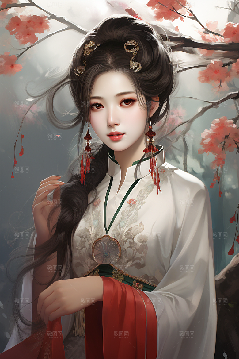 新中式美女手绘中国风插画