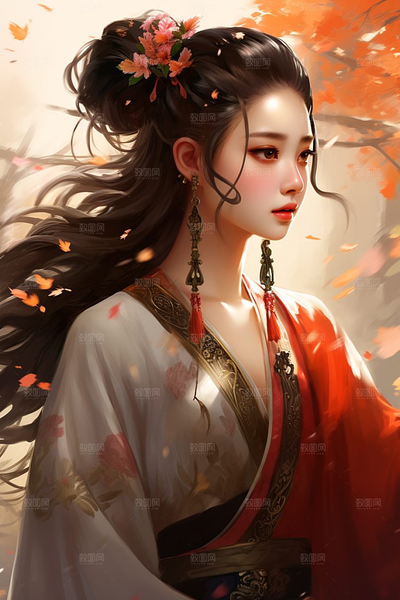 新中式美女手绘中国风插画