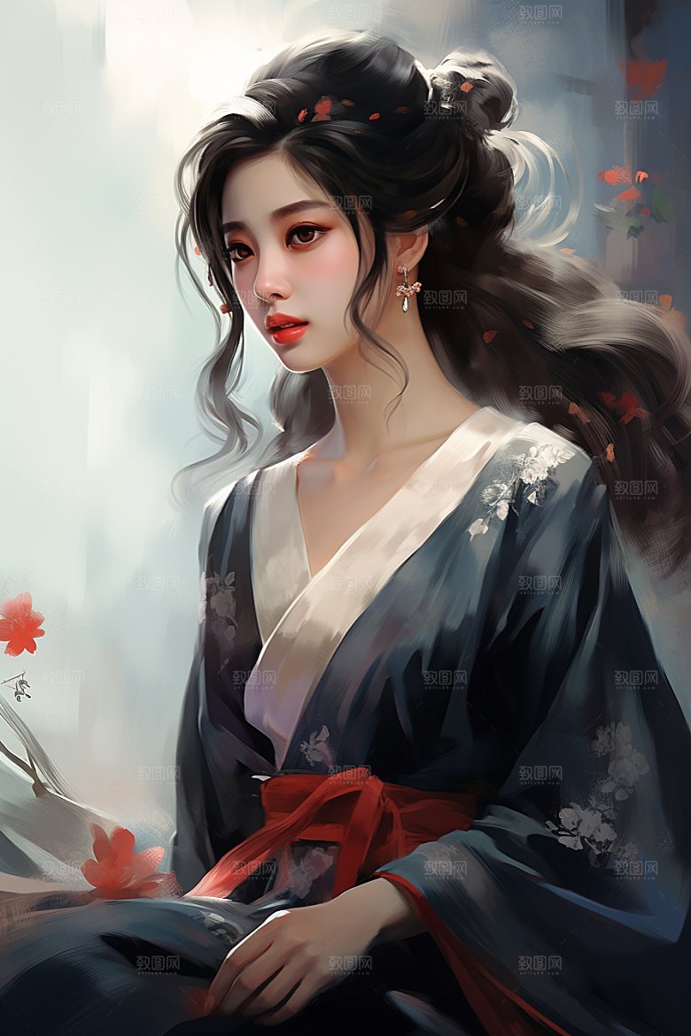 新中式美女温婉艺术插画
