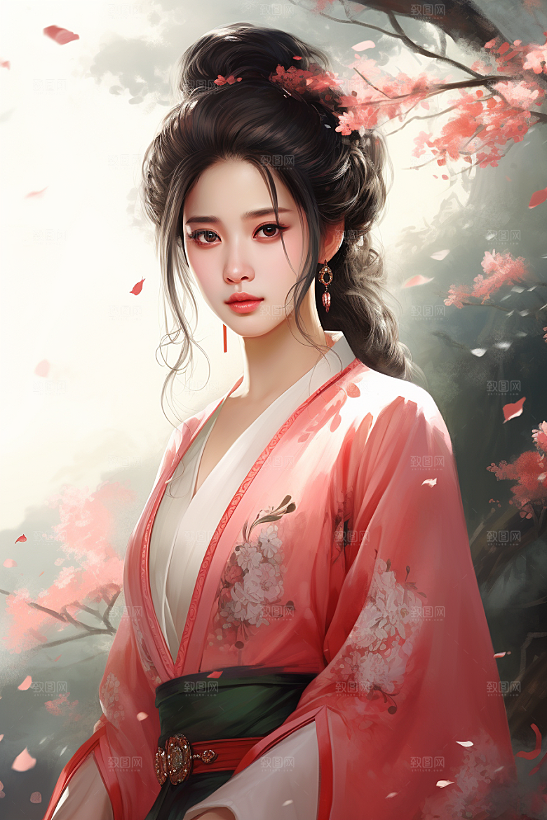 新中式美女水墨中国风插画