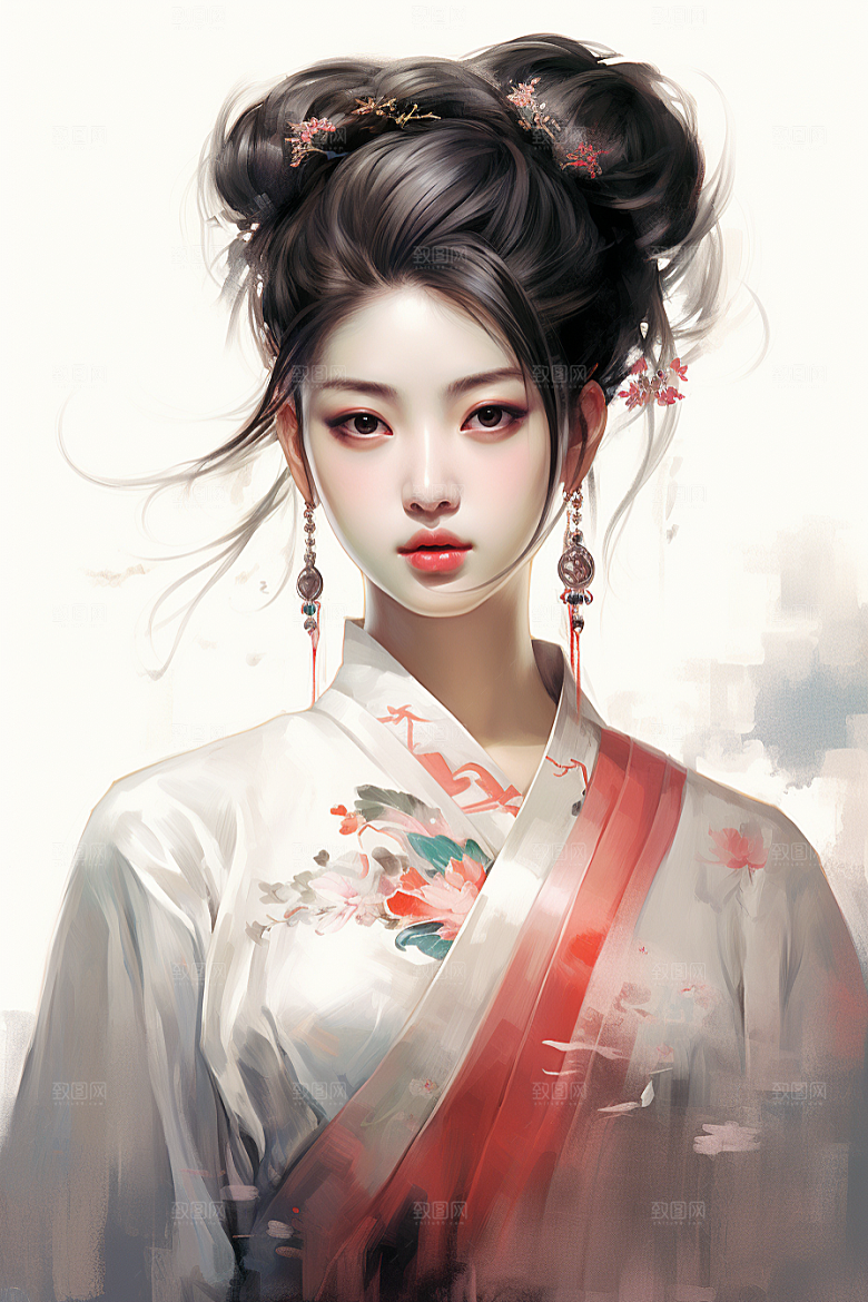 新中式美女水墨唯美插画