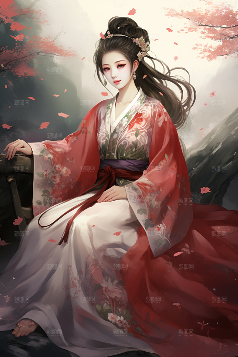新中式美女唯美温婉插画