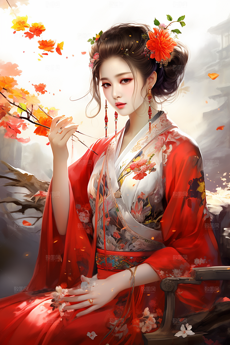 新中式美女文艺温婉插画
