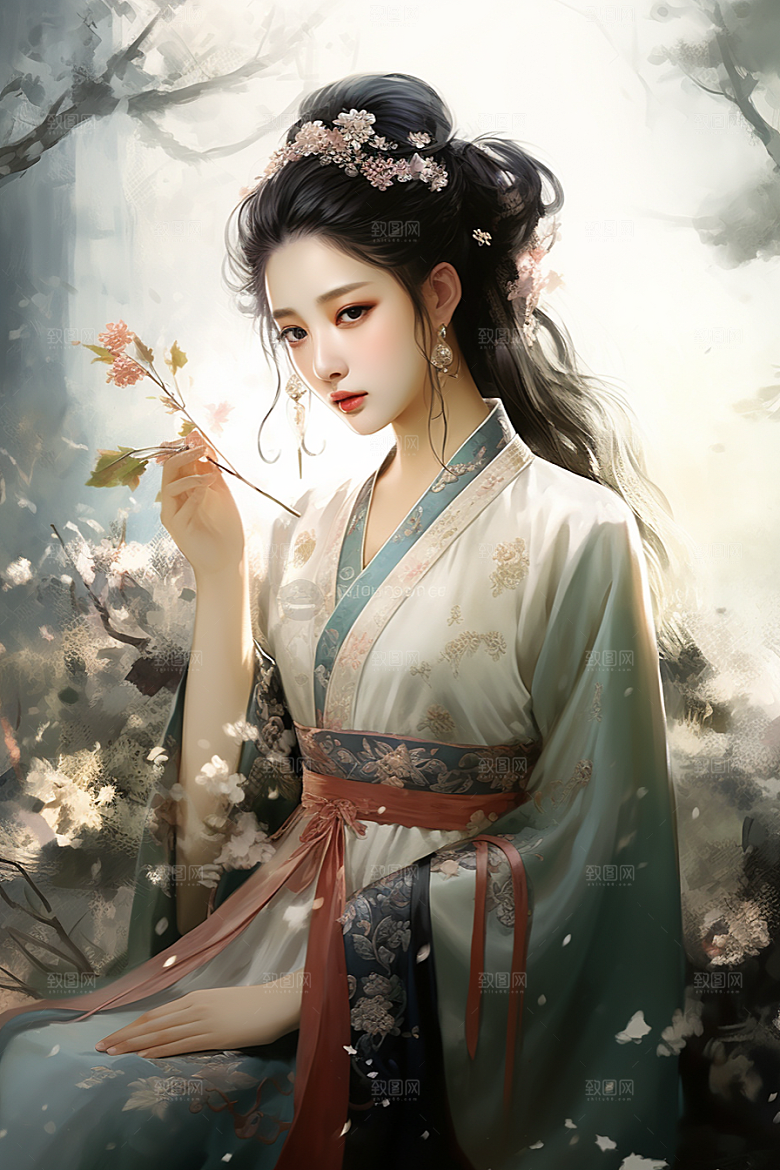 新中式美女唯美温婉插画