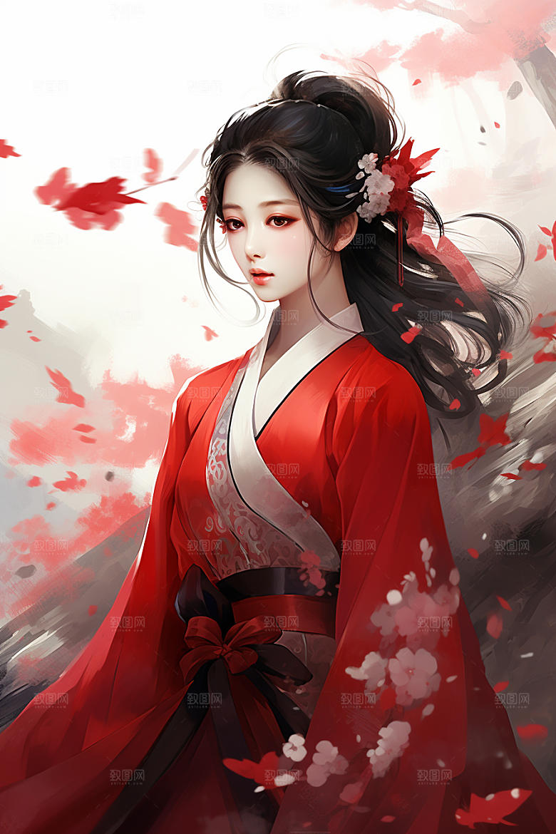 新中式美女手绘唯美插画