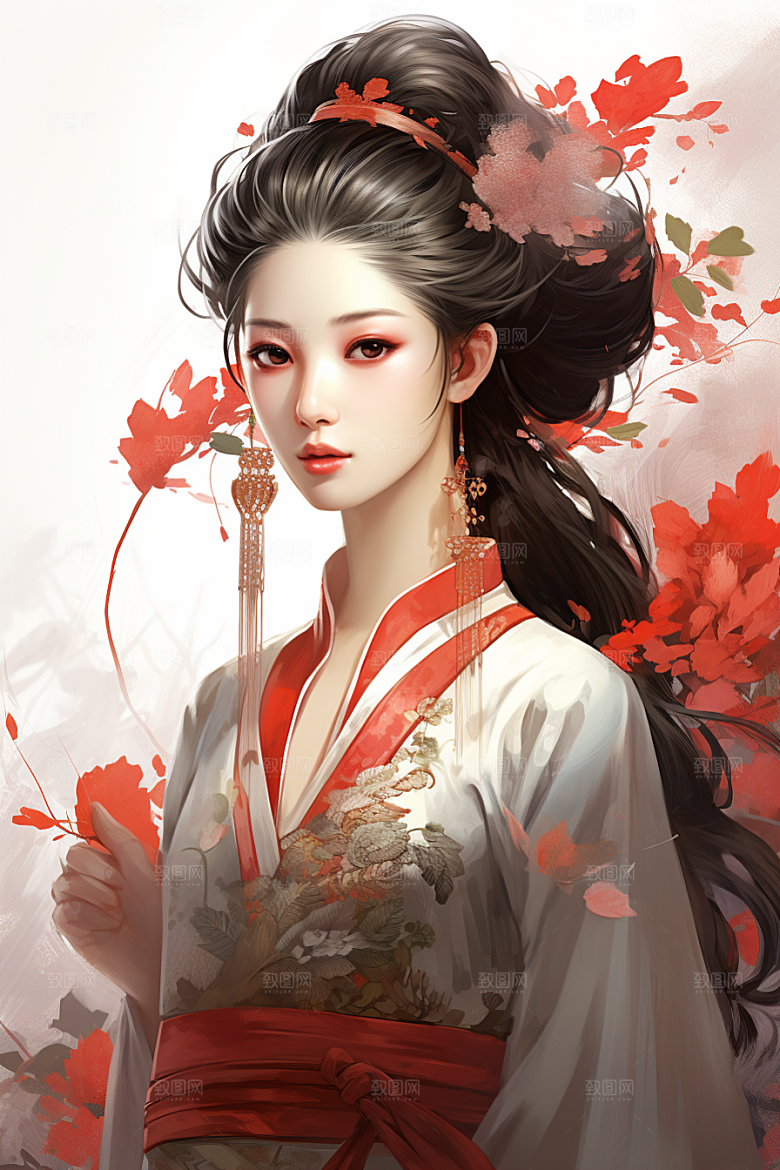 新中式美女高清中国风插画