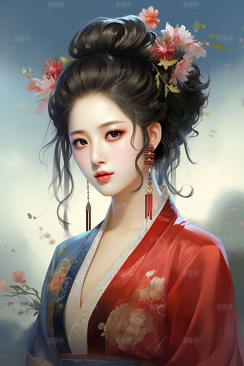 新中式美女中国风手绘插画