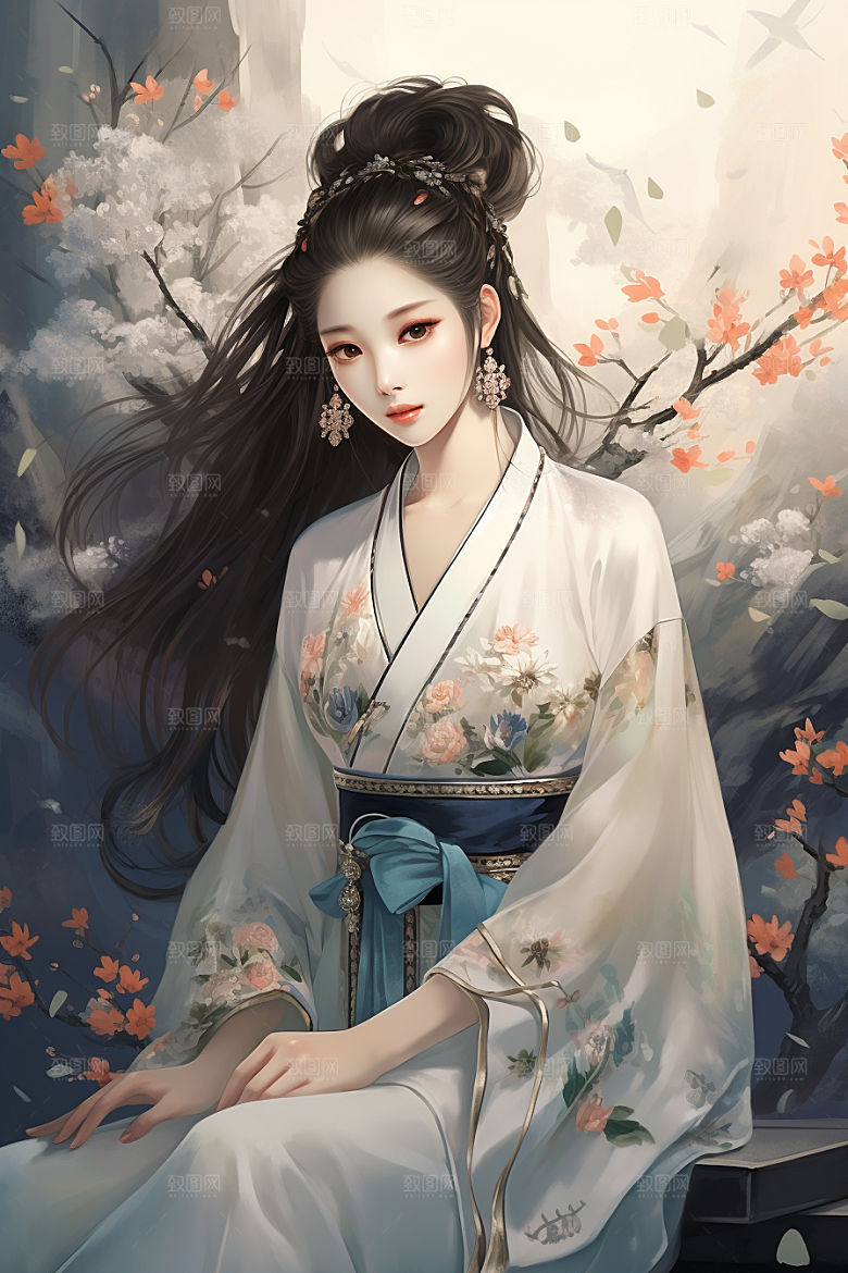 新中式美女唯美中国风插画
