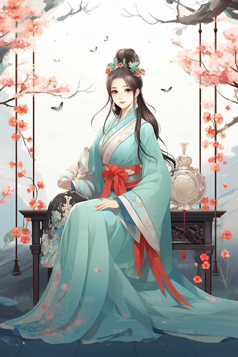 新中式美女水墨艺术插画