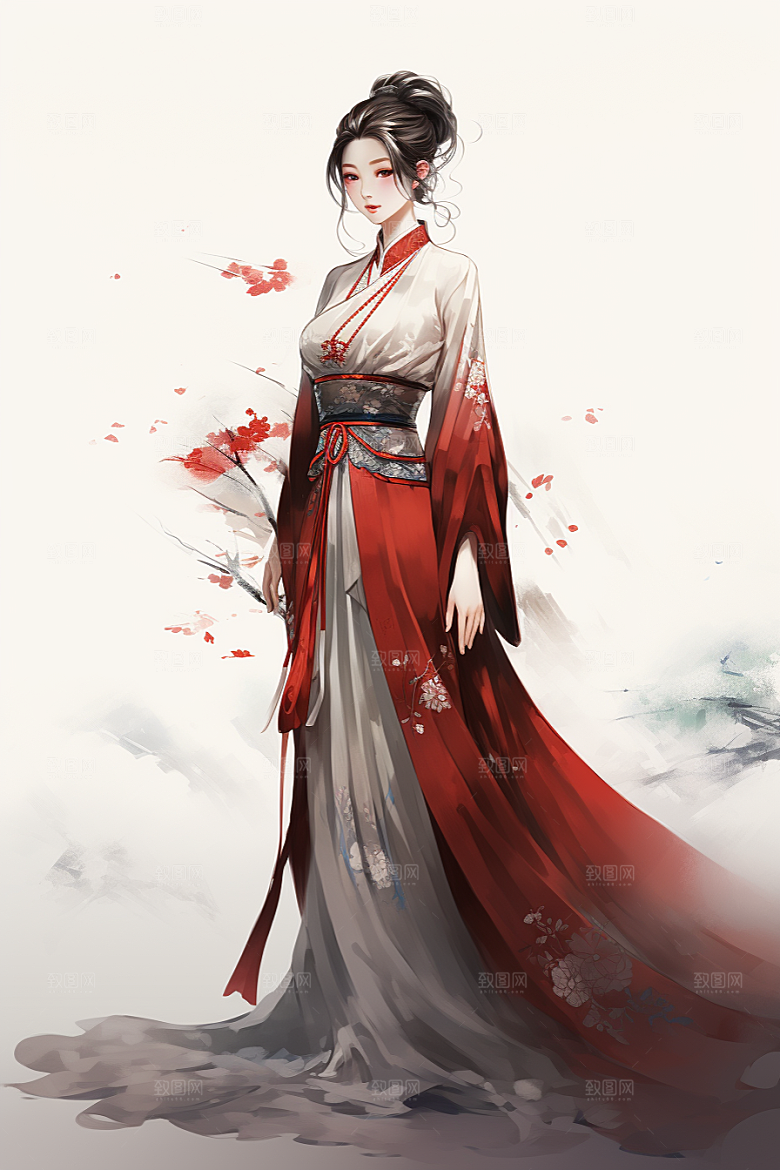 新中式美女温婉艺术插画