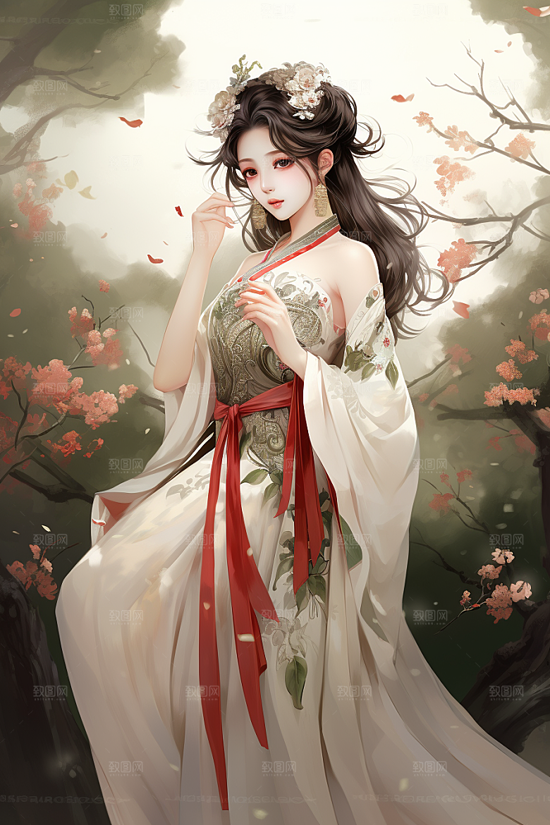 新中式美女温婉艺术插画
