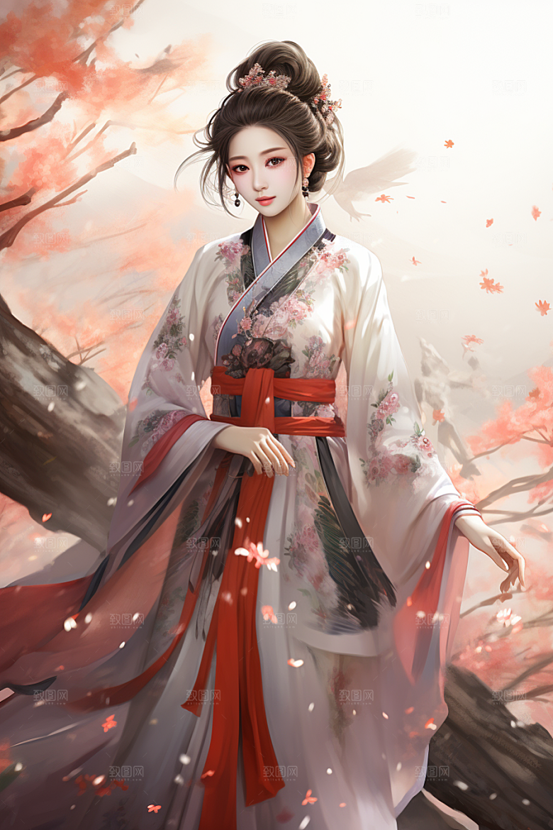 新中式美女手绘唯美插画