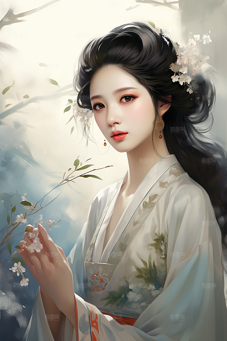新中式美女温婉中国风插画