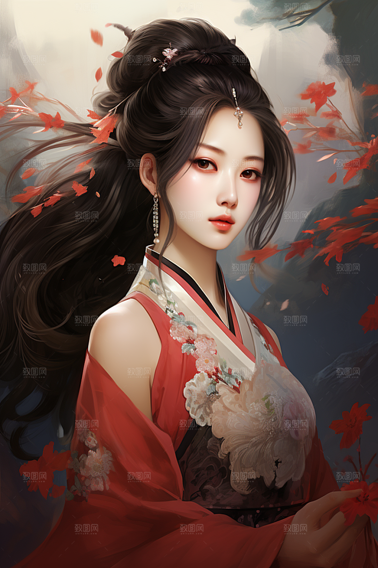 新中式美女温婉唯美插画