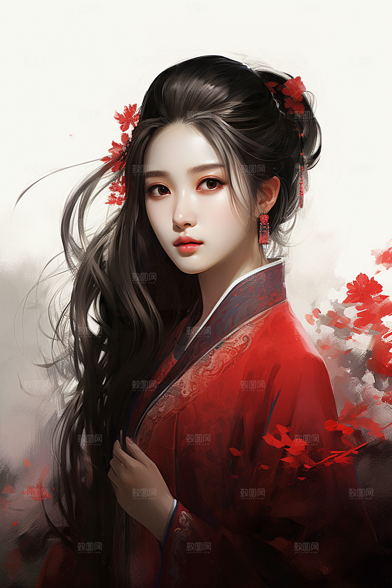 新中式美女中国风手绘插画