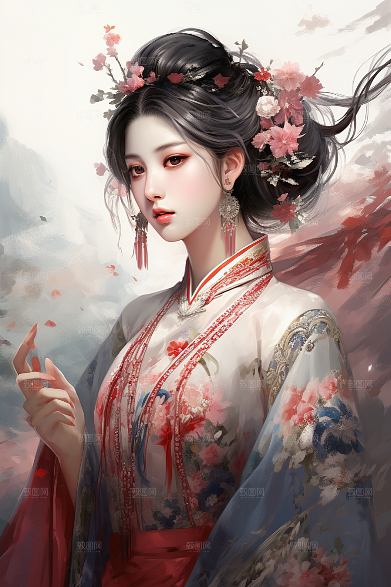 新中式美女中国风手绘插画
