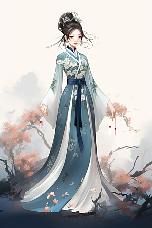 新中式美女唯美高清插画