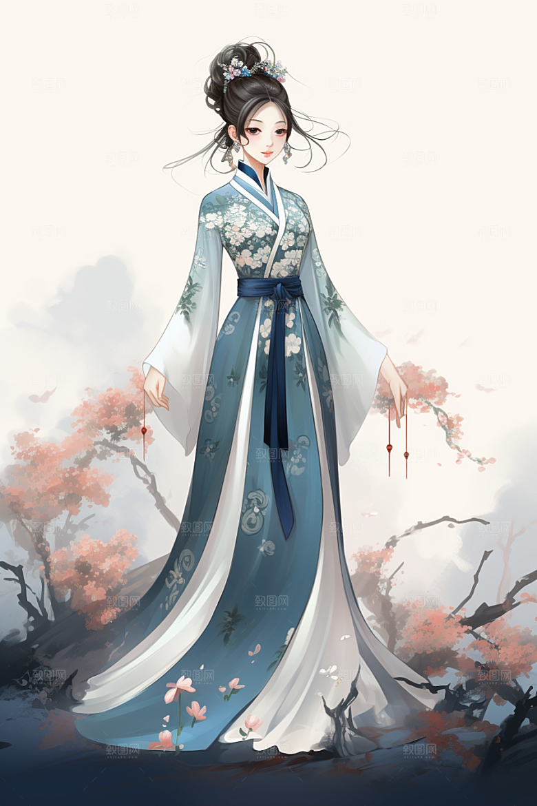 新中式美女唯美高清插画