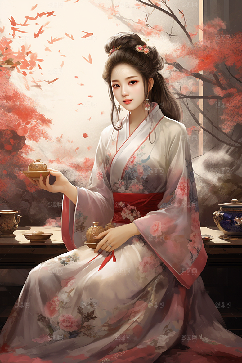 新中式美女文艺中国风插画