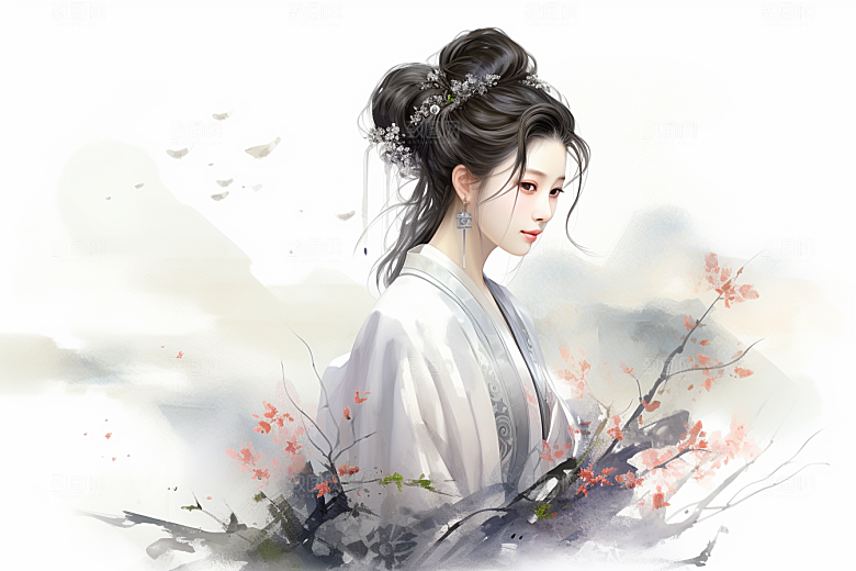 新中式美女中国风温婉插画