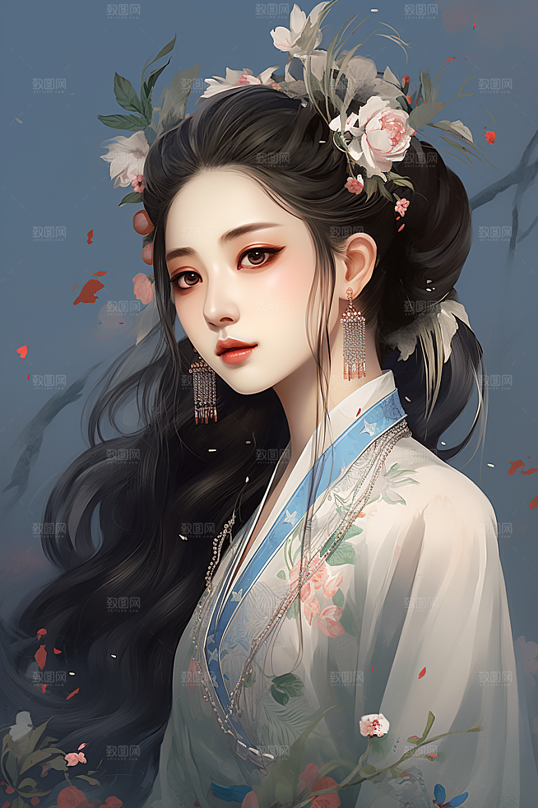 新中式美女中国风高清插画