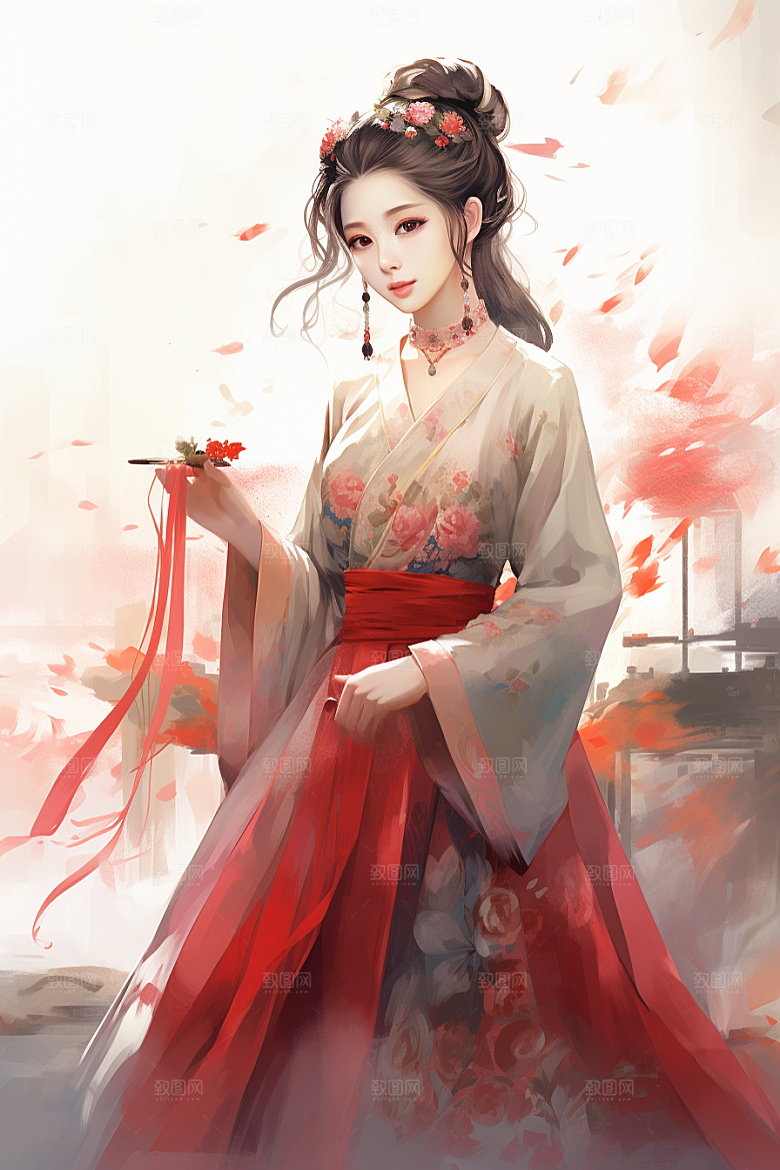 新中式美女高清温婉插画