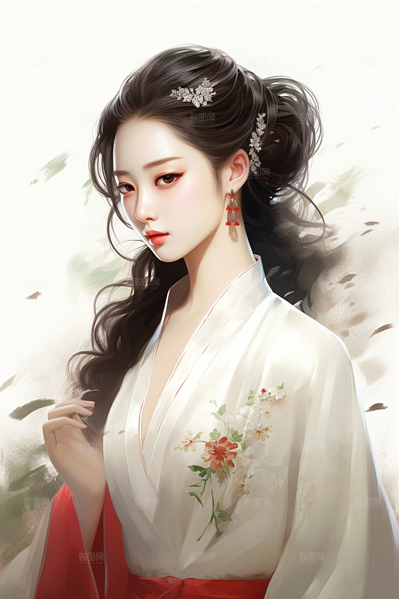 新中式美女中国风高清插画