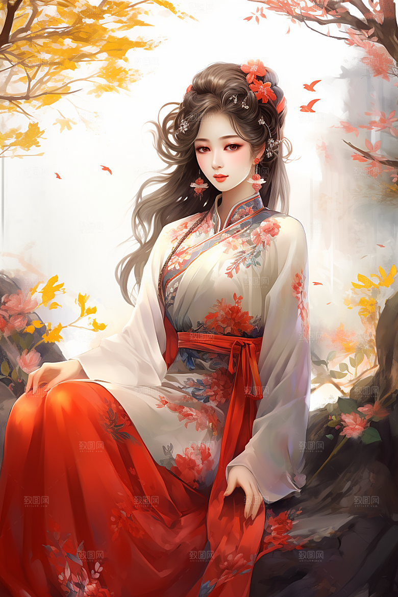 新中式美女温婉艺术插画