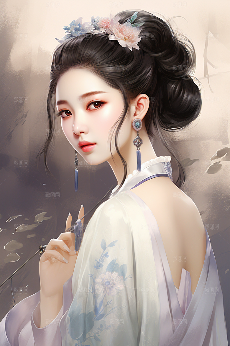新中式美女温婉中国风插画