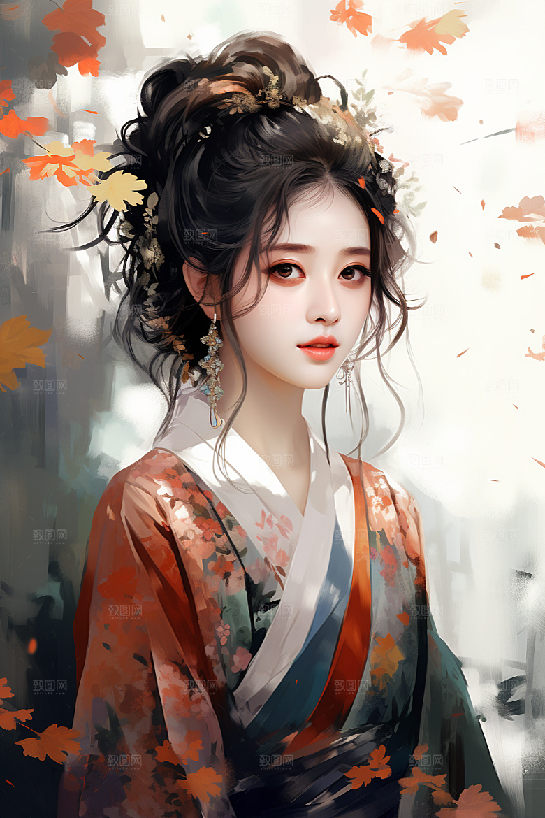新中式美女高清中国风插画