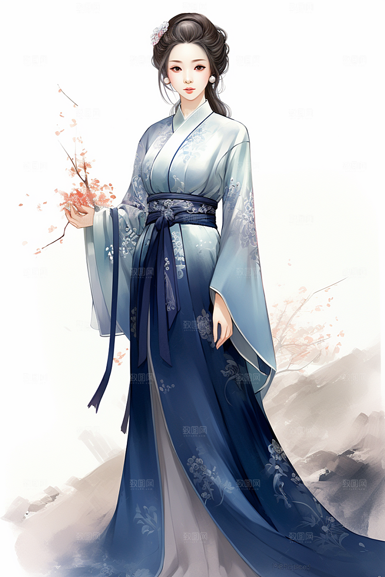 新中式美女高清艺术插画